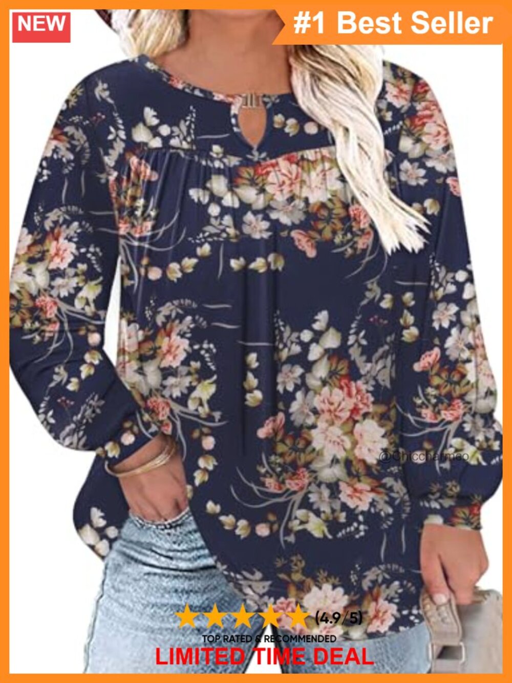 Plus Size Tunic Top Long Sleeve Keyhole V Neck Pleated Blouse Women